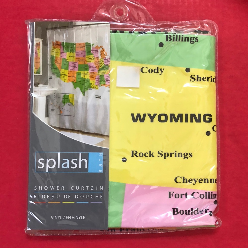 Shower curtain with map of states in bright colors. Never opened.